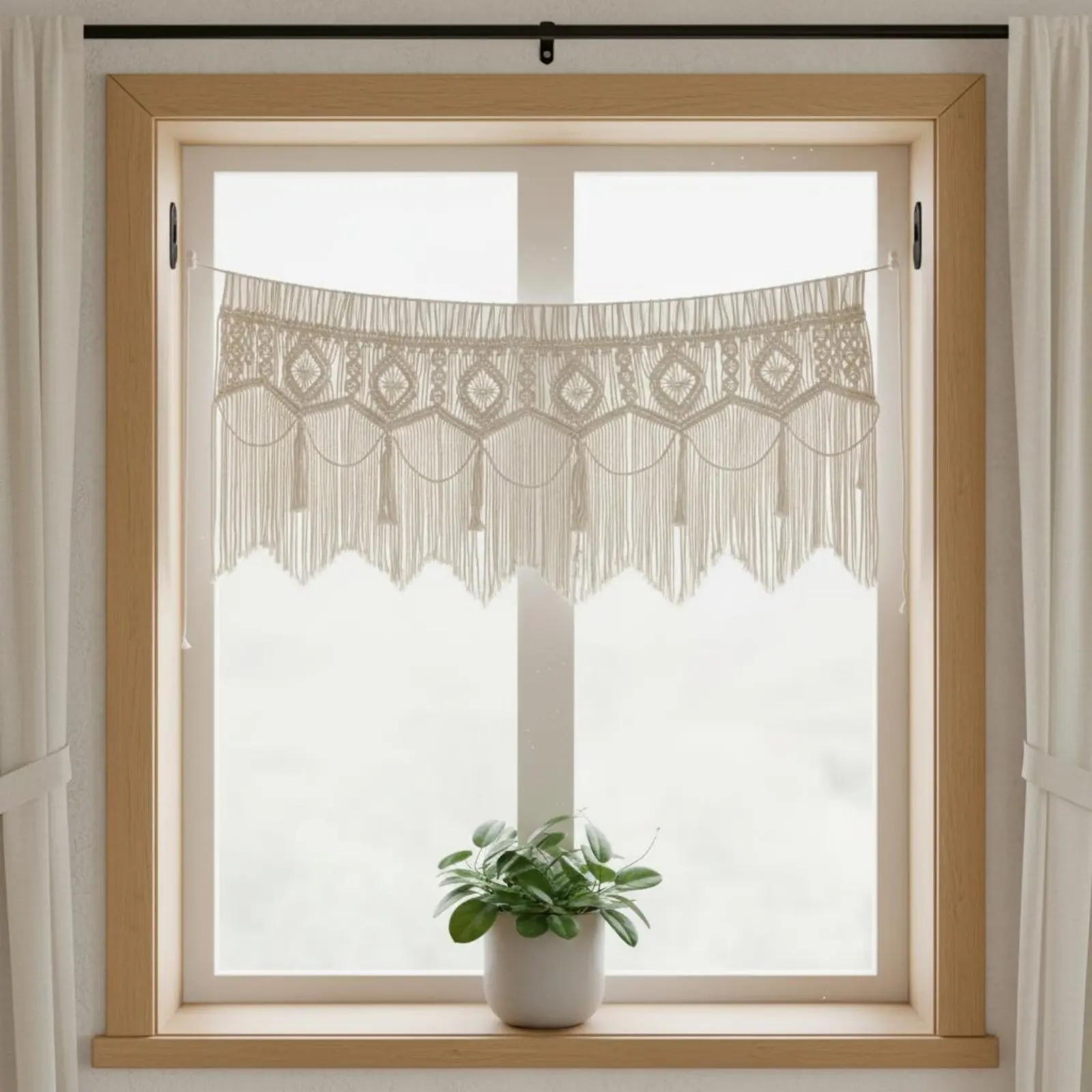 Macrame Wall Hanging Nordic Design Boho Wall Curtain Woven Backdrop Fringe Design Tassel Backdrop Cotton Rope