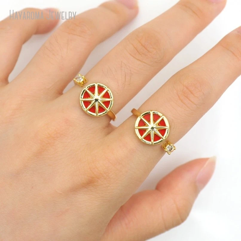 

10Pcs Gold Color Glass Cubic Zirconia Invisible Setting Red Round Coin Shape Circle Wholesale Ring RM50940