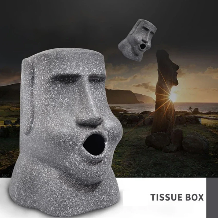 23.5*29*17.5cm Resin Easter Island Stone Statue Tissue Box Stone Statue Paper Towel Box Napkin Storage Organizer Tissue Boxes