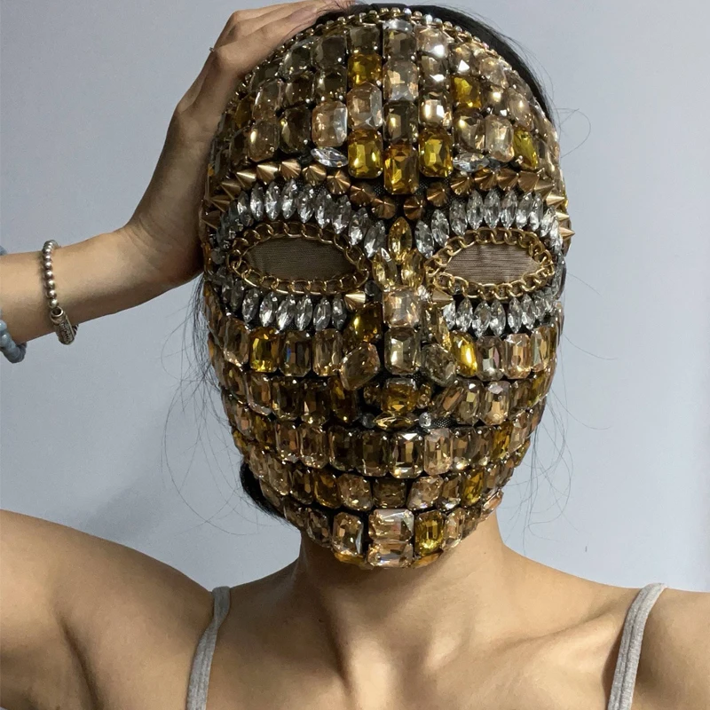 女性ゴーゴーダンス帽子ビッグストーン頭飾りジャズマスクハロウィンナイトクラブポールダンス衣装ステージアクセサリー XS9834
