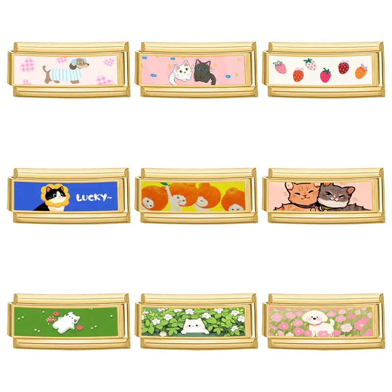 أزياء لطيف القط الكلب الذهب اللون طويل الإيطالية سحر الروابط صالح 9 ملليمتر الفولاذ المقاوم للصدأ سوار المرأة DIY صنع المجوهرات هدية #3