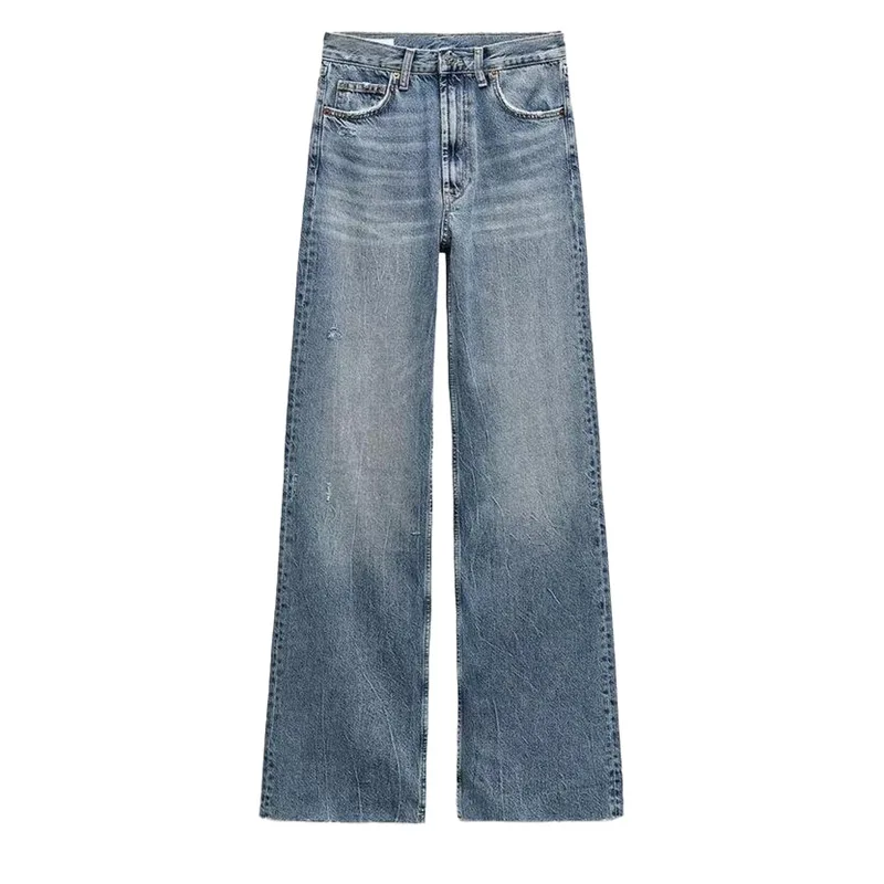 2026 Spring New Product European And American Style Commuting Women's Casual Wide-Leg Mid-Waist Long Jeans 2569220
