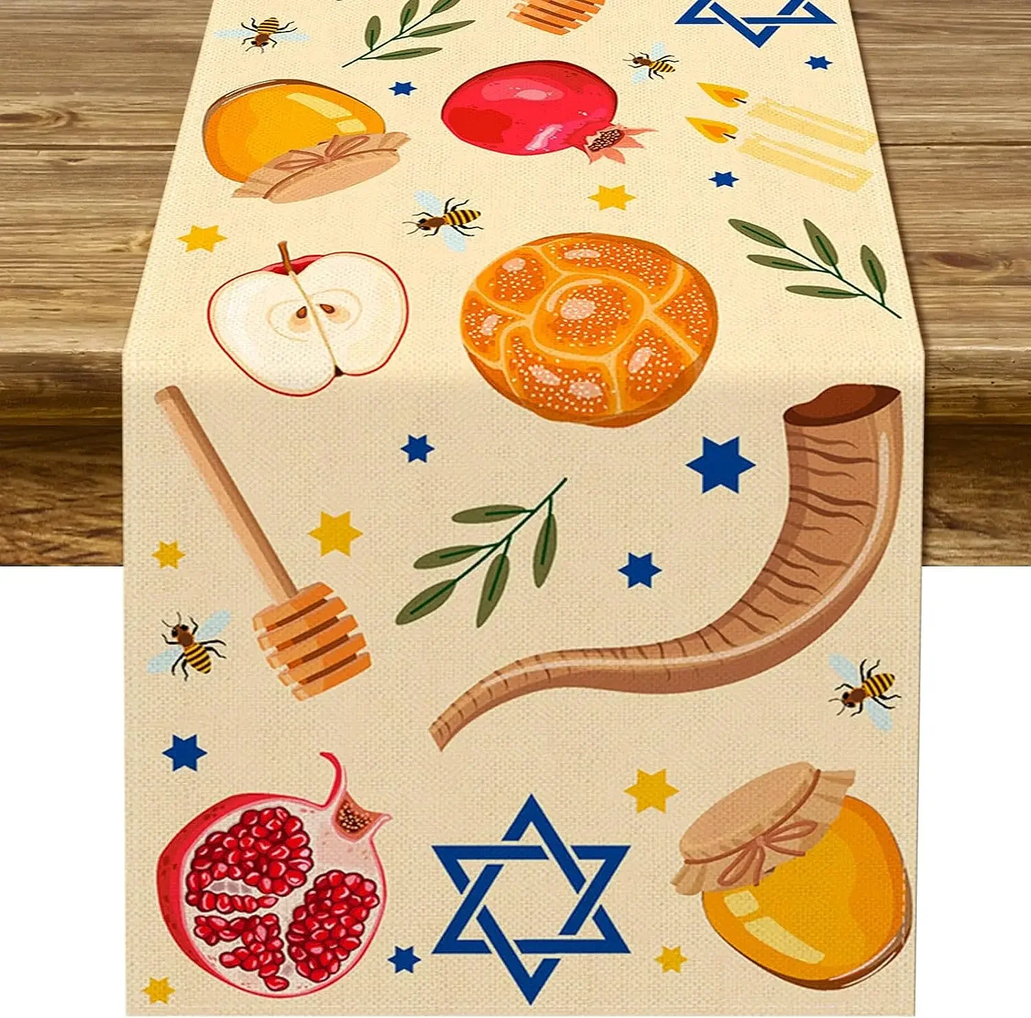 Shana Tova Linen Table Runners Kitchen Dining Decor Rosh Hashanah Jewish New Year Festival Holiday Table Runner Party Decoration