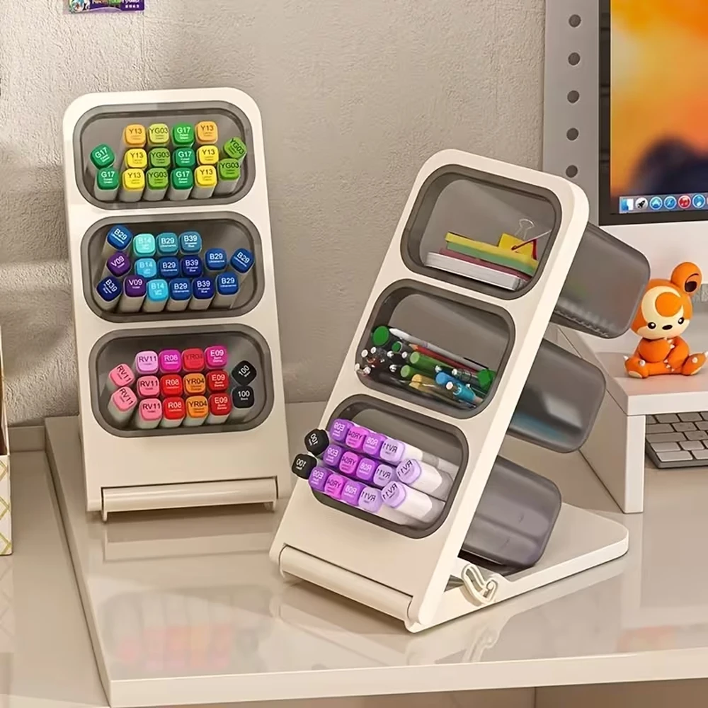 Desktop Pen Holder Storage Box, Foldable Cosmetic Storage Box, Desktop Organizer, Large Capacity for Student and Office Use, Marker Pen Holder, Multifunctional Pencil Storage Box