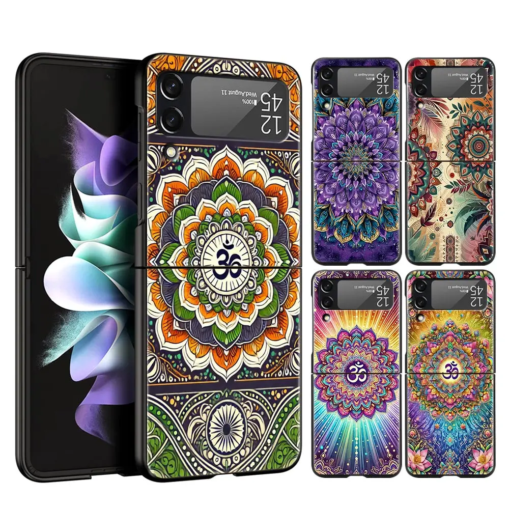 Funda rígida para teléfono con diseño de Mandala indio para Samsung Galaxy Z Flip 7 6 5 4, funda negra para Galaxy Z Flip3, Fundas plegables