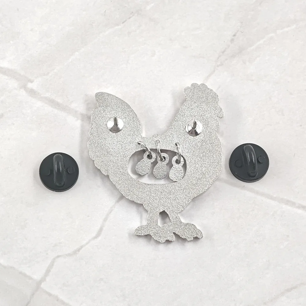 Cute Chicken Enamel Pins Dangling Eggs Brooches Yellow Hen Hanging Chain Lapel Badges Farm Animal Clothes Backpack Jewelry Gift