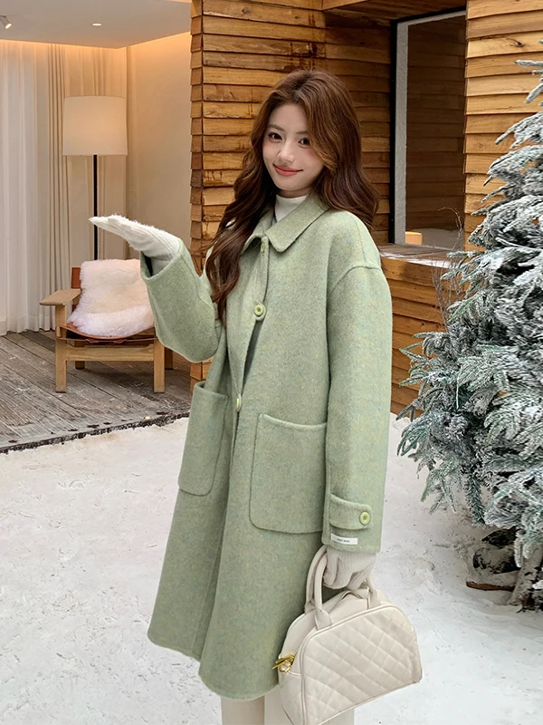 

Двустороннее шерстяное пальто женское средней длины, осенне-зимнее, утепленное, пушистое, в корейском стиле, для повседневной носки
