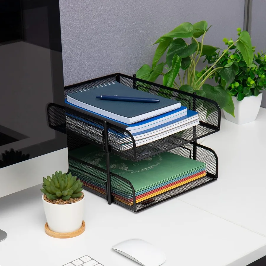 Mind Reader Штабелируемый лоток для бумаги Настольный органайзер для хранения файлов Офисная металлическая сетка 10,5 л x 13,25 В x 7,5 В 2 шт. Черный