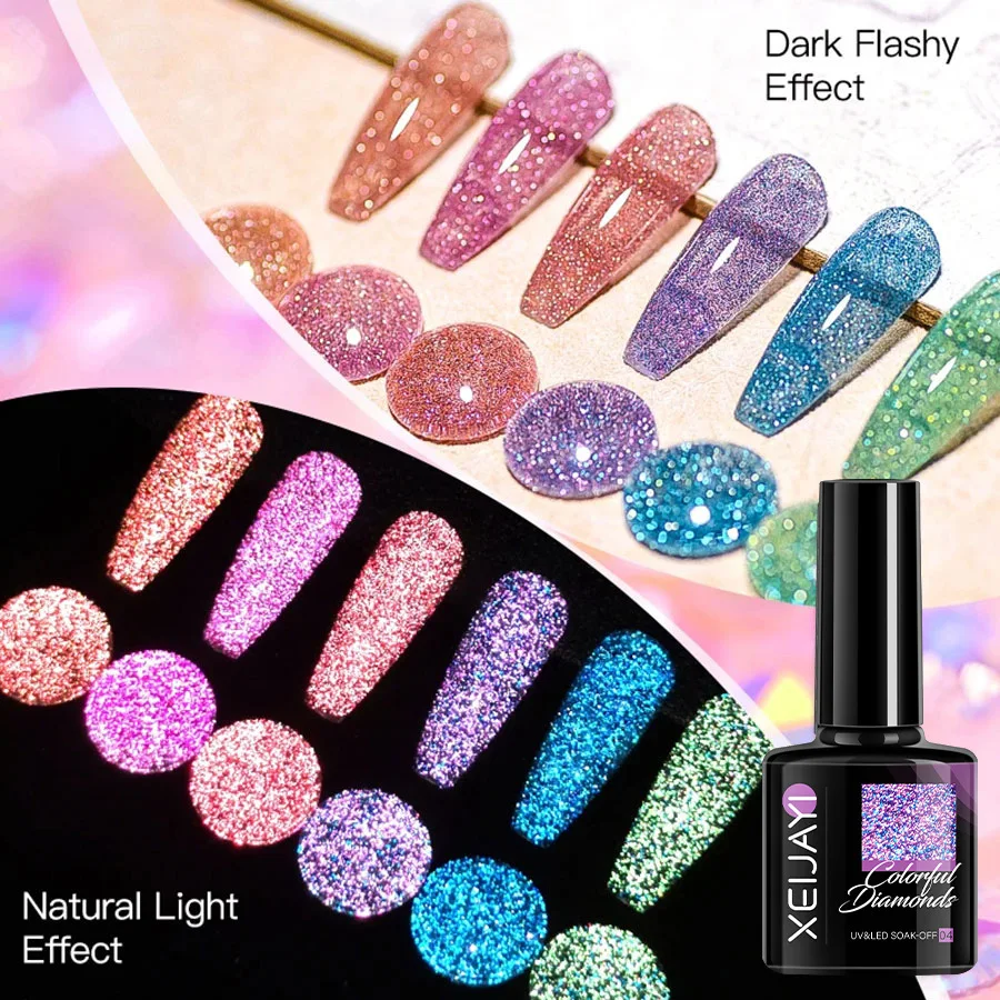 Colla per unghie colorata con diamante schiacciato Aurora luminosa Smalto per unghie con diamante spezzato Colla glitter riflettente Oupo Gel con diamante rotto