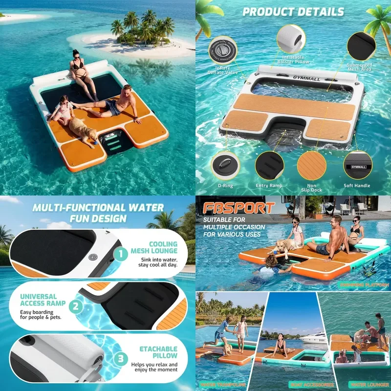 Inflatable Floating Dock Mat Water Platform Adult Floating Island for Family Water Party Sunbathing Lake River Ocean Use