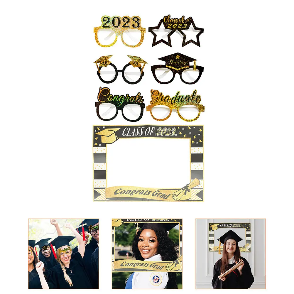 1Set 2023 Graduation Paper Glasses Prop Party Photo Booth Frame for Graduation Celebration Supplies Grad Glasses