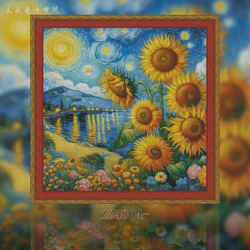 [ZZ5804-Painted Sunflowers] Stamped Cross Stitch Kit 14CT 16CT Pre Printed Canvas Cotton Thread Embroidery Needlework Wall Decor