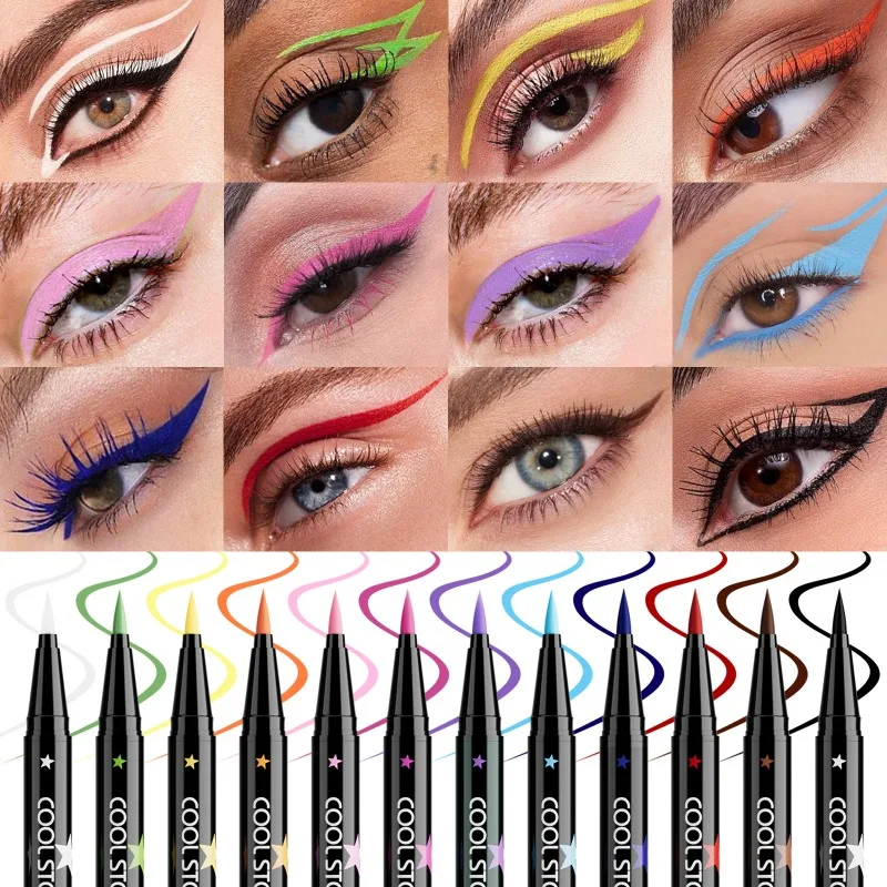 12 Color Waterproof Eyeliner Pencil Matte High Saturation Smudge Proof Quick Dry Long Lasting for Festival Stage Performance