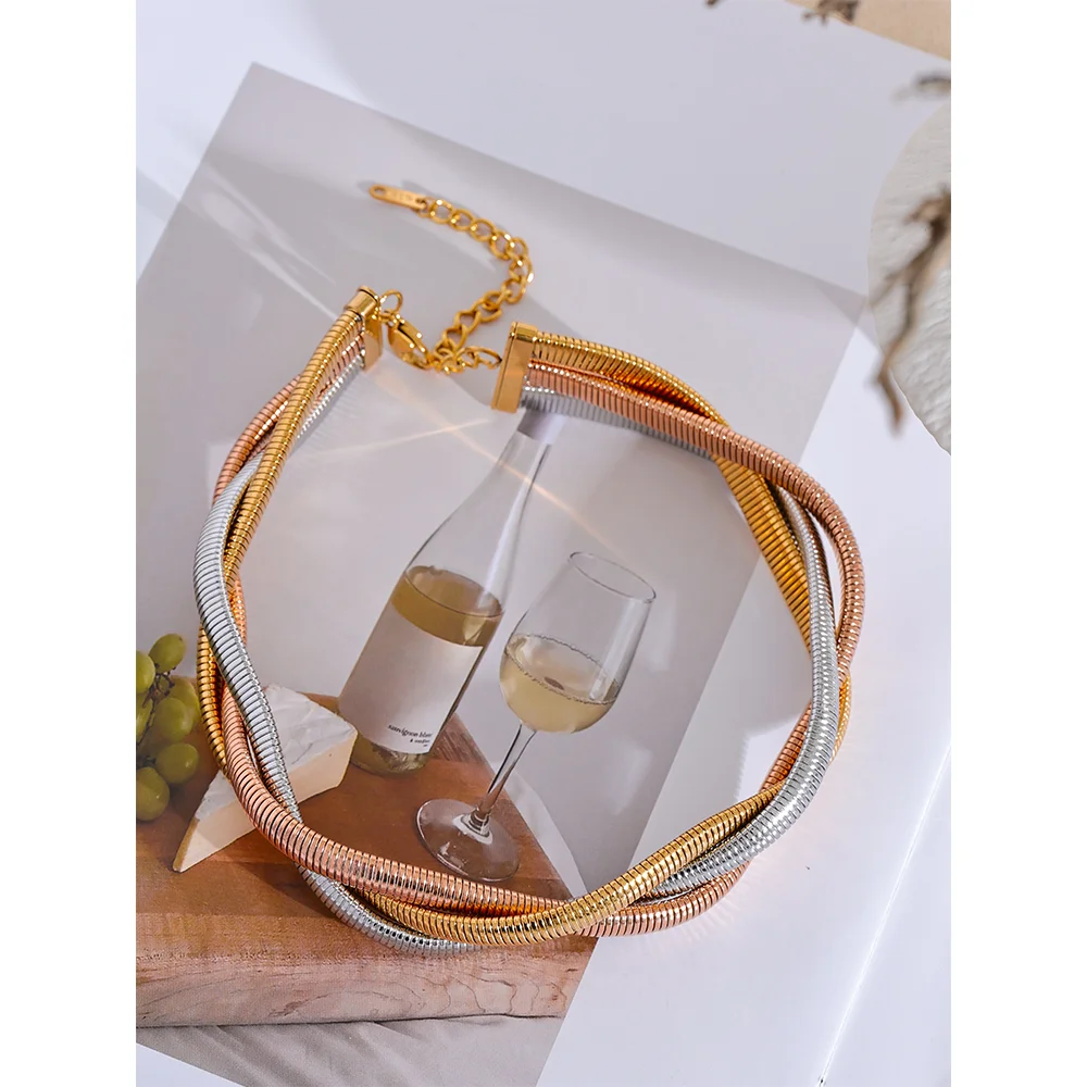 Yhpup Trendy Stainless Steel Chain Weave Thick Torques Punk Metal Statement Choker Necklace Attractive Fashion Jewelry
