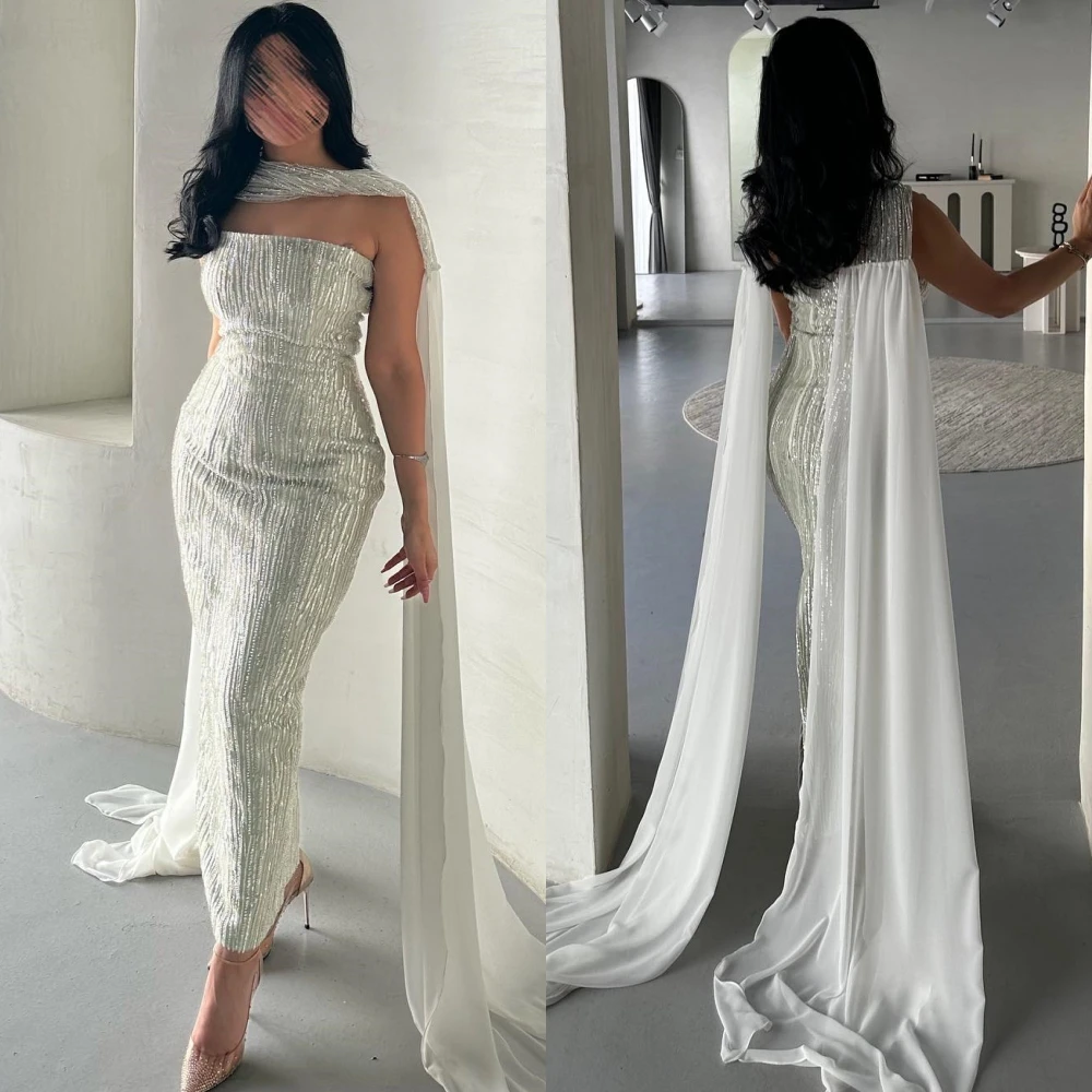 

Customized Mesprit High Quality Exquisite Strapless Evening Dresses Paillette Halter Straps Anke Length S Custom Dress