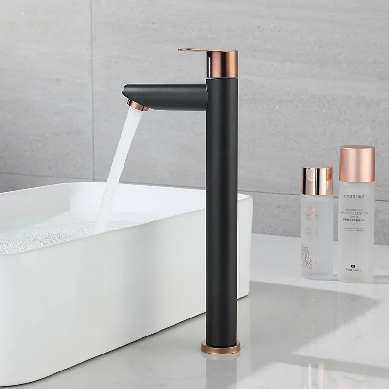 Stainless Steel Basin Faucet Black Rose Gold Bathroom Faucets Single Cold Water Vanity Tap Deck Mounted Washbasin Taps One Hole