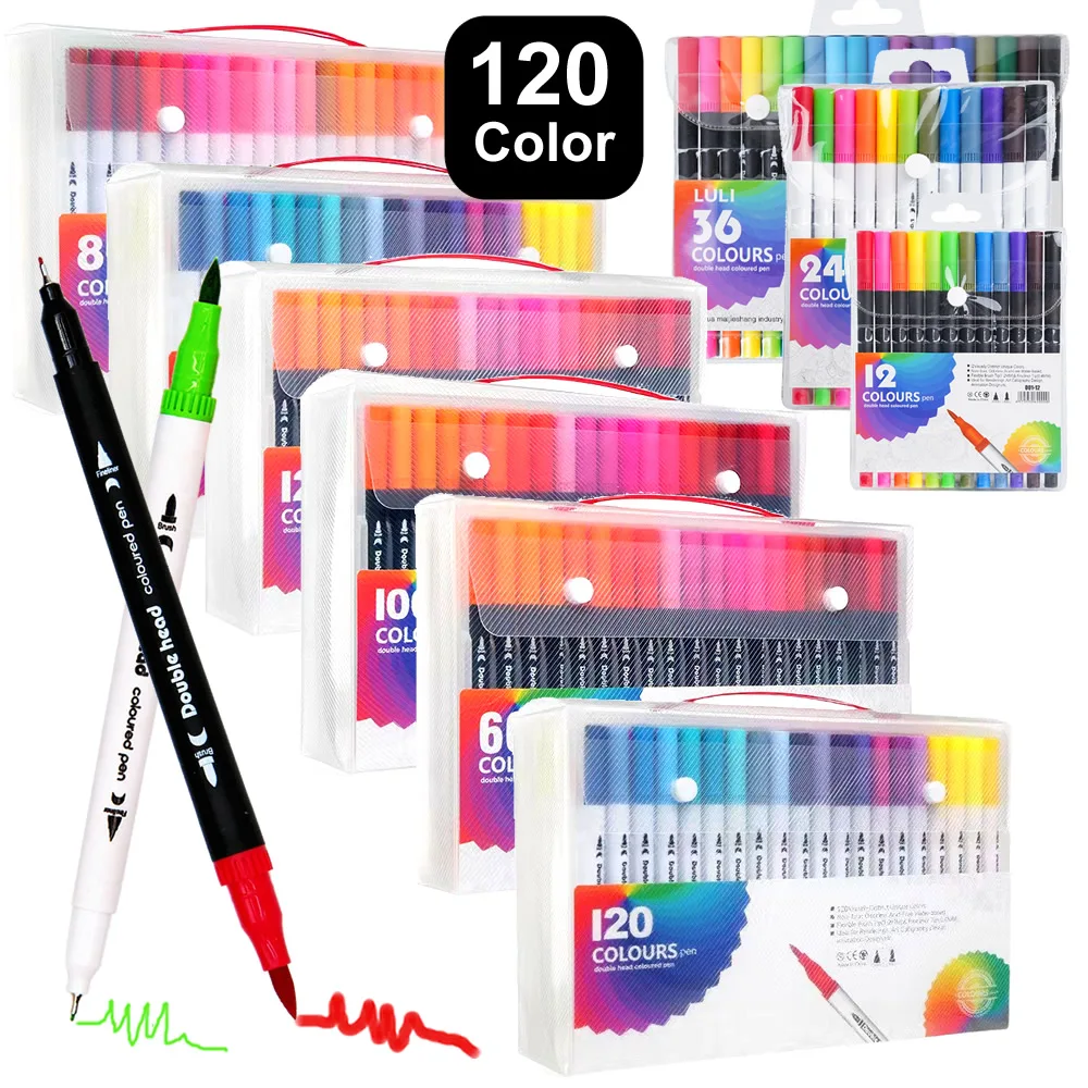 12/60/120 Colors Double Head Markers Tip Art Supplies Drawing Brush Pen Colors Set For Gift Pens Pencils Writing Office School