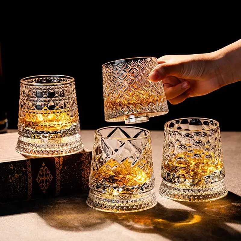Vasos de whisky, vaso de whisky giratorio con Base de cristal, rotación de 360 grados, cristal de ron para cóctel, fiesta, beber, novedad de 2026