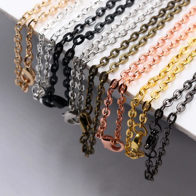 5pcs/lot 4*3mm Diameter 50 cm 70cm Length 8 Colors Plated  Handmade Flattened Chain Necklace Connector For Charms Base and Tray