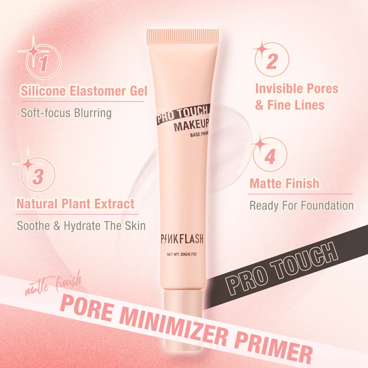 PINKFLASH Poreless Lightweight Makeup Primer Invisible Pore-Blurring Oil-Control High Coverage Face Concealer Cream Cosmetics