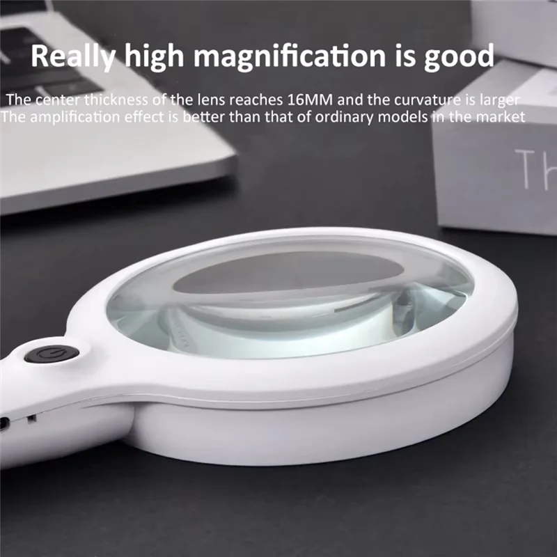 

AU61-Handheld Magnifier 3 Lighting Modes Rechargeable Illuminated Magnifying Glass Portable Magnifier For Reading Repair