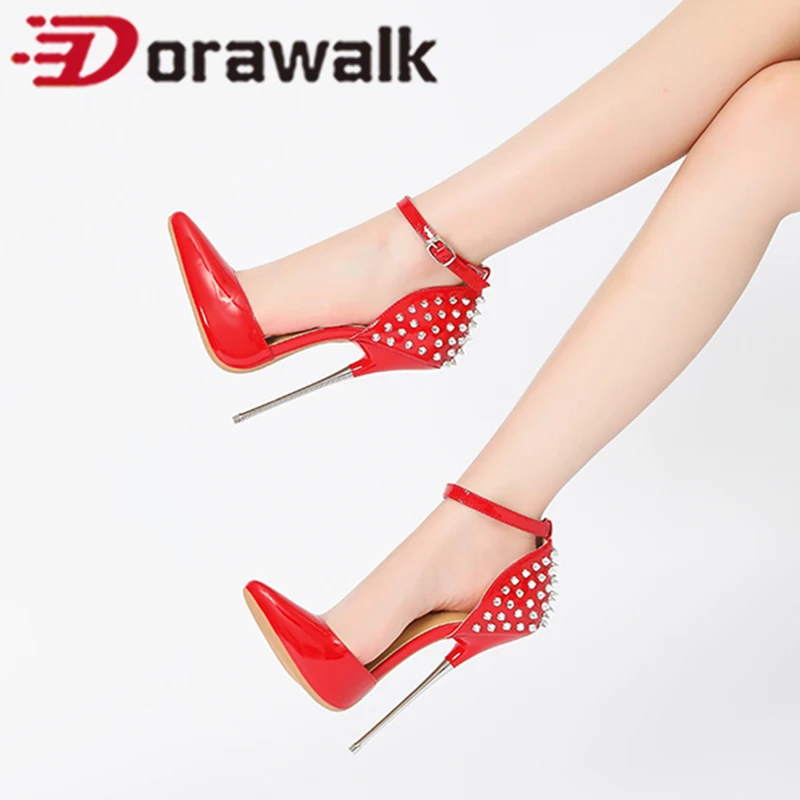 

Большой размер 46, гомосексуальные туфли-лодочки на высоком каблуке 16 см с блестящими заклепками и ремешком на щиколотке, комод с перекрестным ремешком, фетиш-сценическая обувь унисекс, мужская обувь 2026