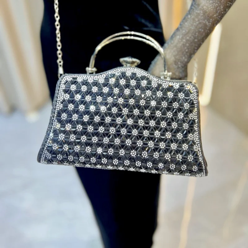 Luxury Snowflake Pattern Diamond Studded Evening Bag Chain Shoulder Bag Socialite Banquet Handbag Ladies Prom Party Clutch Purse