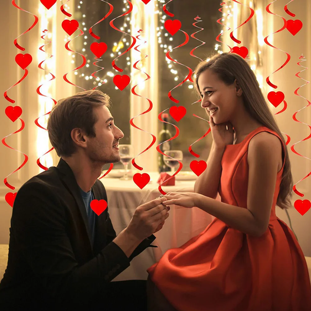 

18Pcs Love Heart Spiral Hanging Ornaments Valentine's Day Romantic Party Decor Bright Color Eye-Catching Heart Spiral Pendant