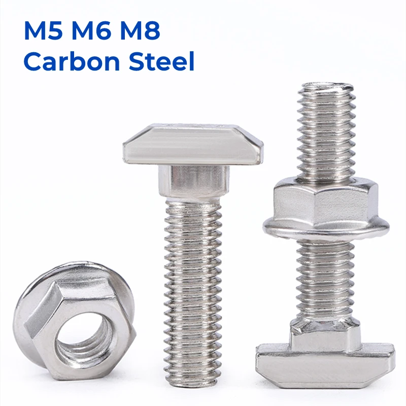 M5 M6 M8 T Hammer Head T Bolt Aluminum Connector T Head Bolts Screws For 20/30/40/45 Aluminum Profiles Hex Flange Nuts