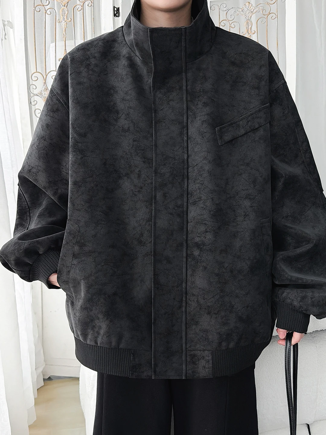 

Мужская куртка свободного кроя из искусственной кожи больших размеров, модная брендовая весенняя верхняя одежда для молодежи, повседневная, с эффектом тай-дай, матовая отделка, на молнии