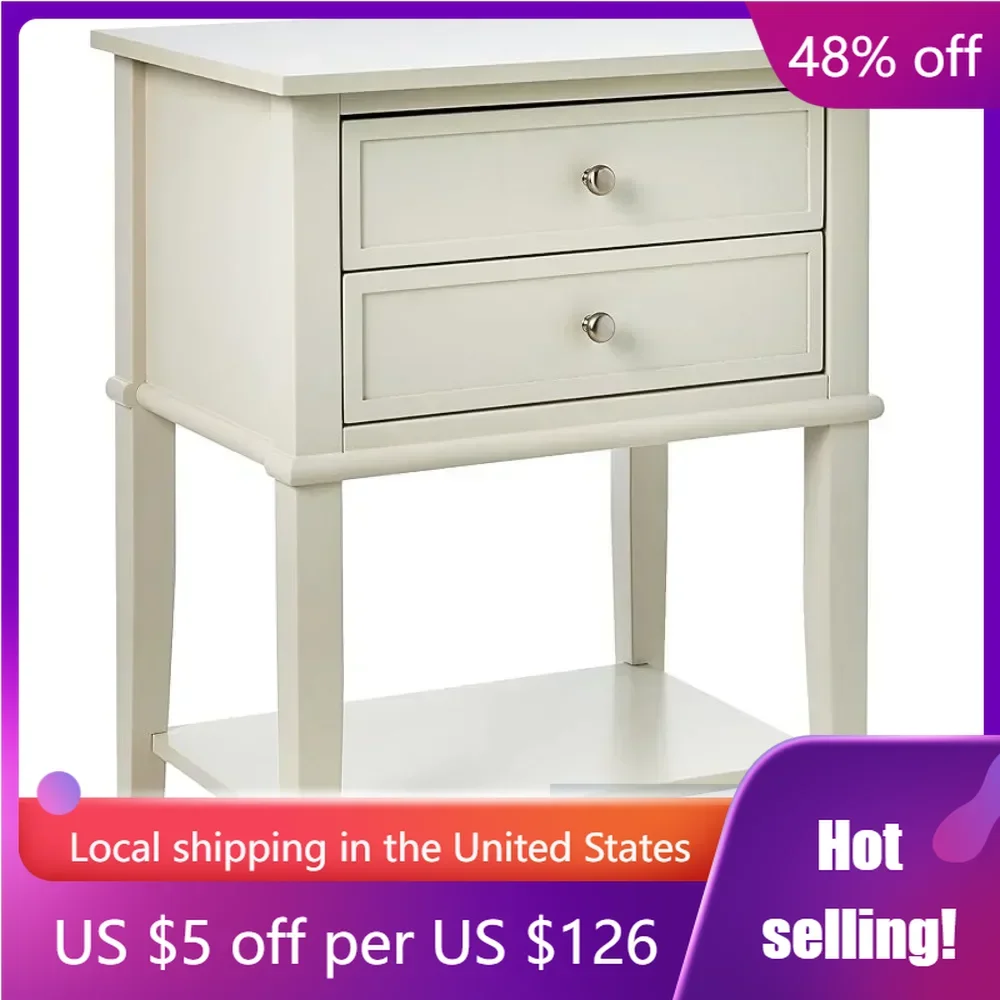 Franklin 2 Drawers Bedside Table Soft White Accent Table Freight Free Home Furniture Bedroom