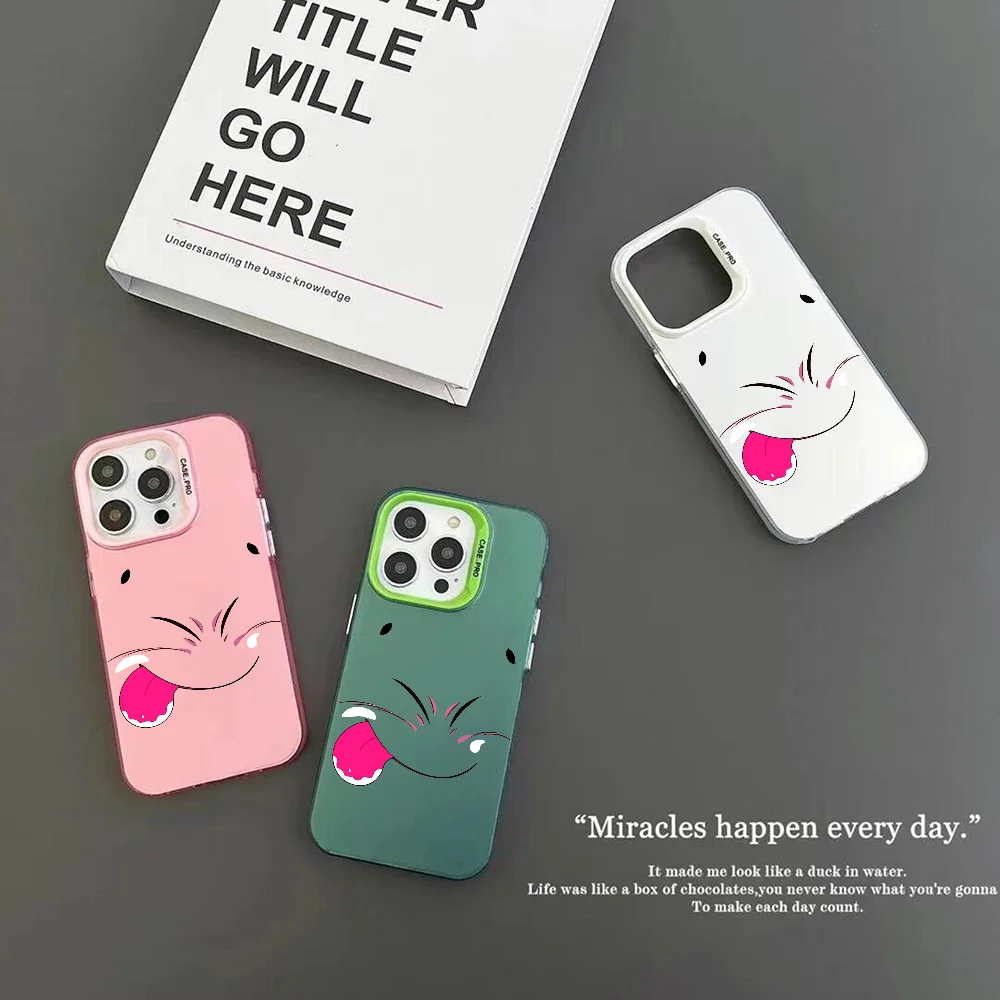 Cute Cartoon Face Phone Case IMD Color Silver Shell For IPhone 16 15 14 13 12 Pro Max Plus