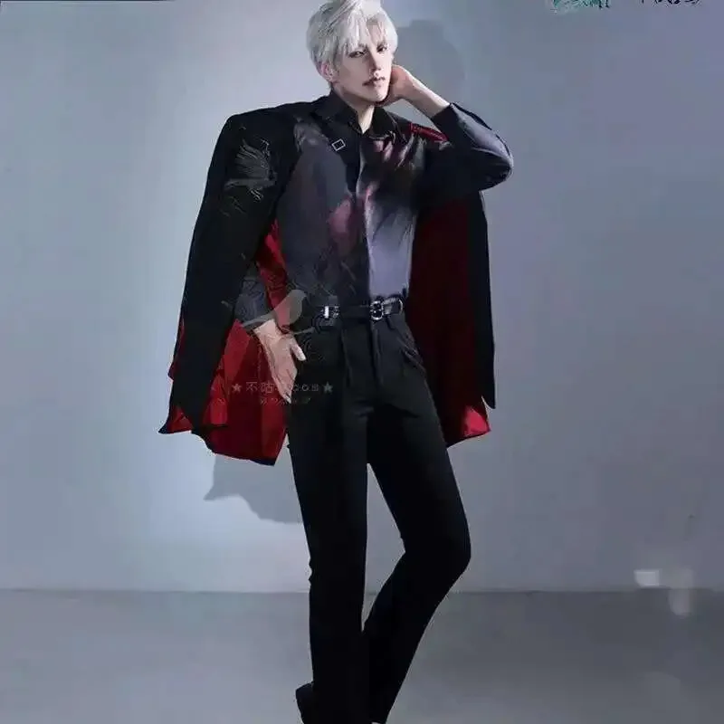 لعبة الحب والمساحة العميقة سيلوس لا هوادة له الفاتح تأثيري حلي الرجال شعر مستعار قرمزي الحجاب موحدة البدلة Onychinus حفلة الهالوين