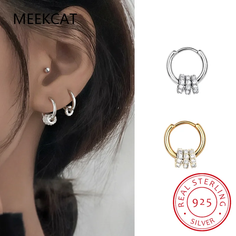 Authentic 925 Sterling Silver Dainty Small Zircon Inlaid Round Circle Hoop Earrings for Women Gold Earrrings Jewelry