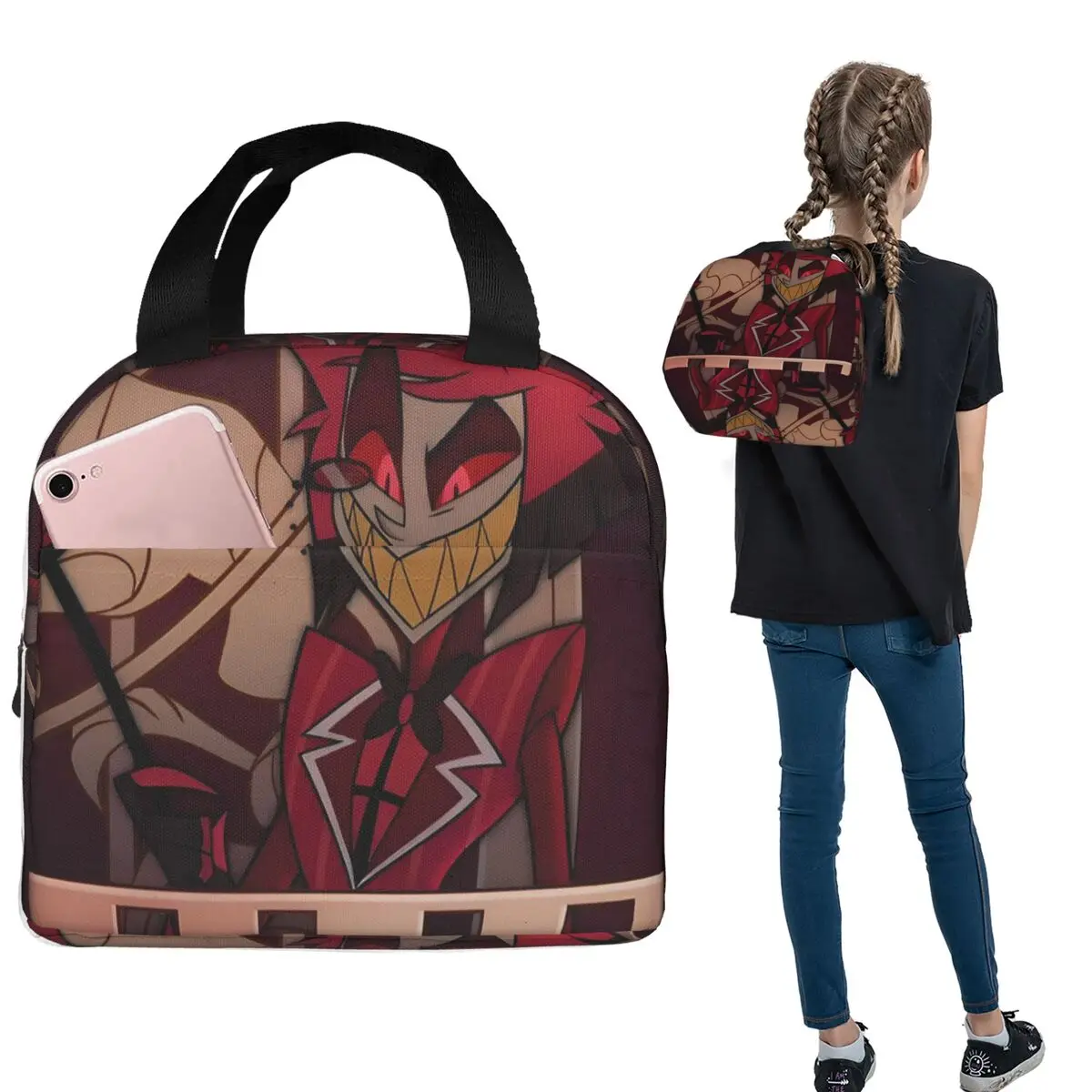 Modern Hazbin Alastor Buddy Cartoon Anime Insulated Lunch Bag for Women Children Portable Food Boxes Thermal Lunch Box Tote