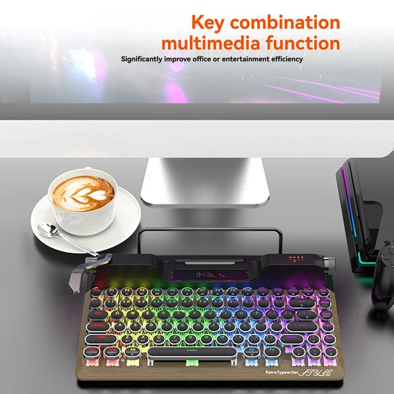 2025 novo teclado retro da máquina de escrever, teclado mecânico da máquina de escrever da conexão dos multi dispositivos de bluetooth 5.0 do vintage para o pc/laptop