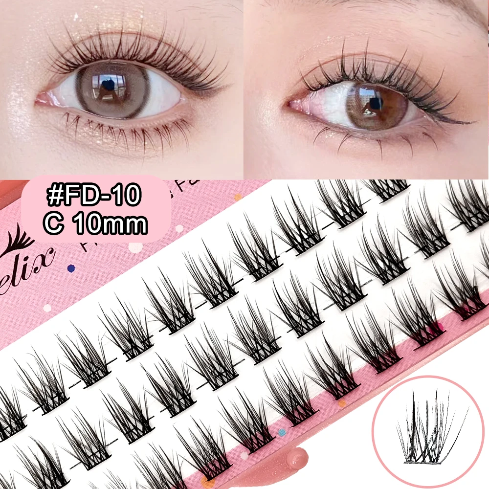 Yelix Self Adhesive DIY False Eyelashes Fuffy Individual Lashes Cluster Segmented Fishtail Lashes Manga Lashes Anime Lash Makeup