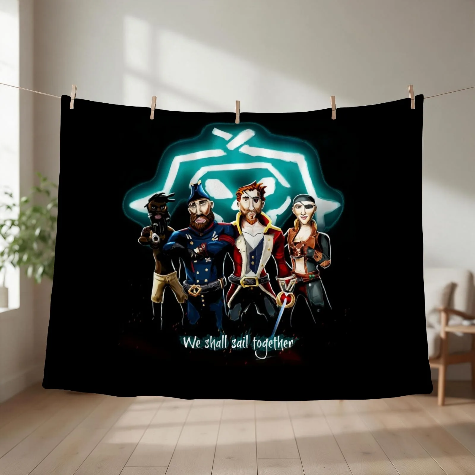 We Shall Sail Together pirate chibi Throw Blanket couch cozy soft plush fuzzy picnic outdoor blanket