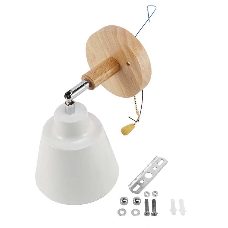 Nordic Wooden Wall Lamp Bedside Wall Lamp Sconce Wall Light for Bedroom Corridor with Zip Switch Freely Rotatable(White)-A74P