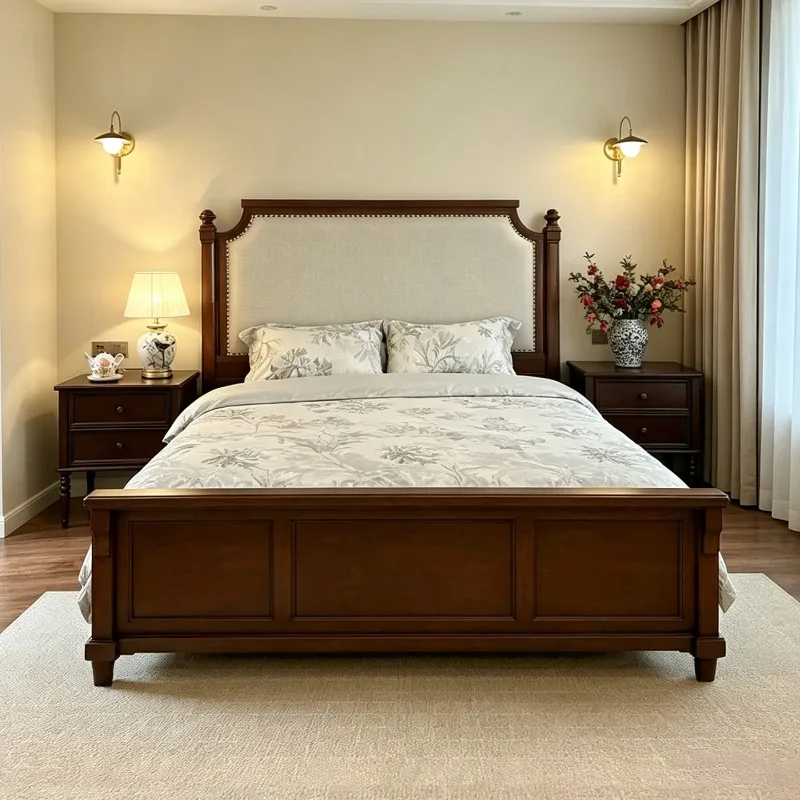 American-style Luxury Solid Wood Bed, Vintage King-size 1.8-meter Bed, Double Bed, Bedroom Furniture for Villas and Hotels