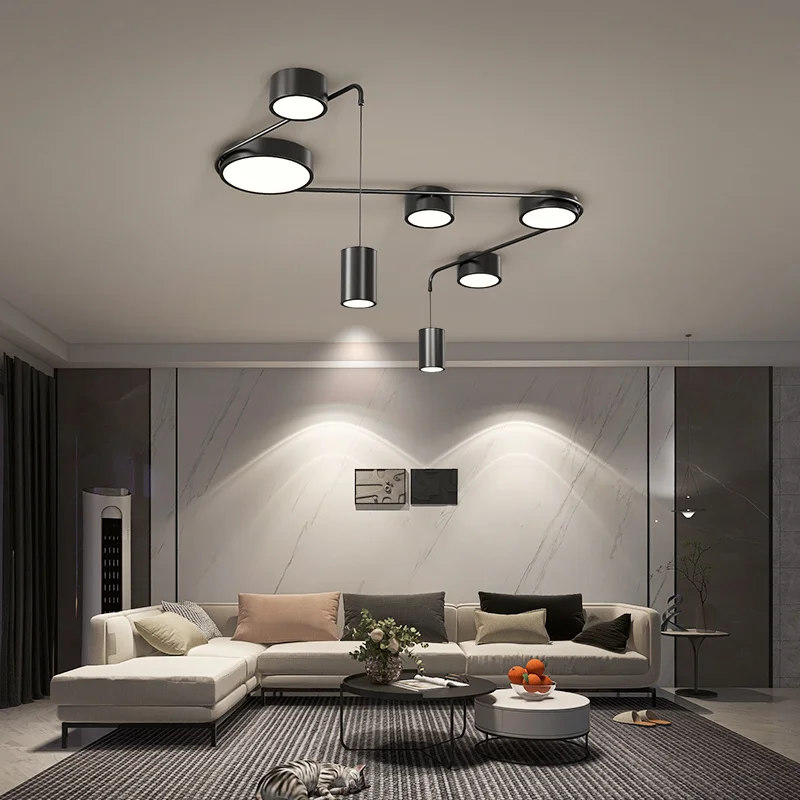 Round Modern LED Chandelier Lights Living Dining Room Pendant Bedroom Hall Bar Lamps Indoor Lighting Home Decor With Spotlights