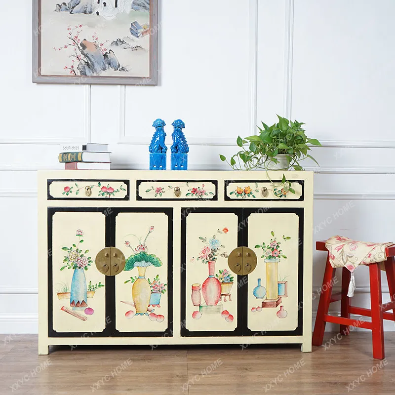 Chinese hotel homestay modern simple painted entrance cabinet solid wood living room dining side cabinet entrance