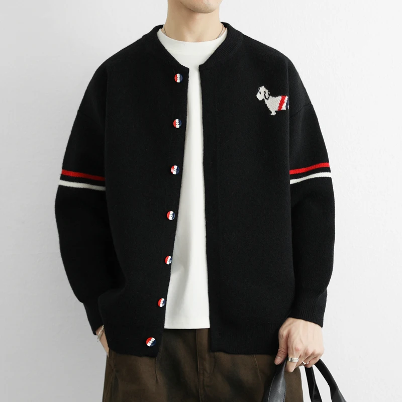 

High End Cardigan Knitted Sweater Men's Spring and Autumn Trendy Brand Jacquard Lazy Style Casual Baseball Collar Sweater Jacket
