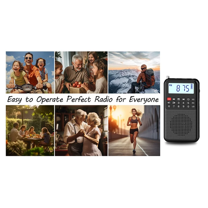 FFYY-AM FM 미니 휴대용 포켓 라디오 MP3 소형 라디오 (수면 타이머, SD 카드, 충전식, AM/FM 9K 10K 듀얼 밴드 모드 지원)