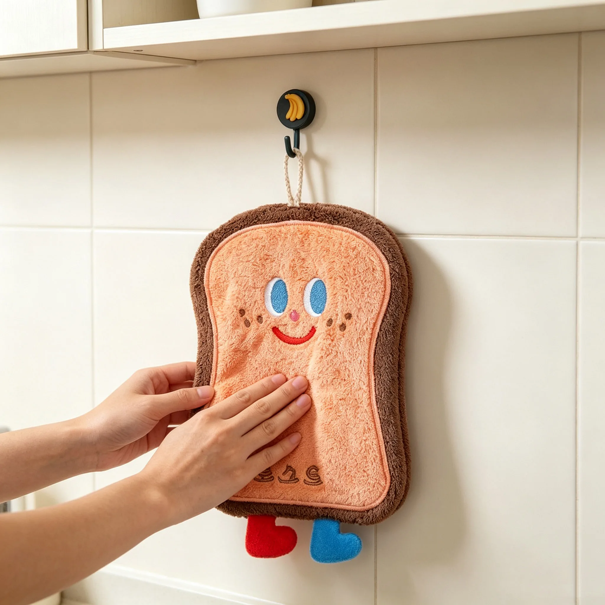 2pcs Cheese coral velvet hand wipes Cute soft absorbent towel Kitchen bathroom Bread Toast slices cookie doughnut hand wipes