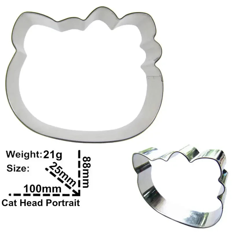 2 pcs Cat Head portrait Stainless steel Cookie cutter biscuit embossing machine Pastry candy baking molds Cake decorating Tools