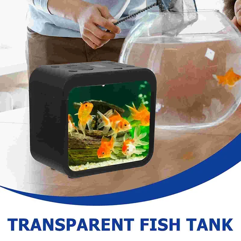 Transparent Acrylic Mini Fish Tank LED Lighting Decoration Goldfish Aquarium 8 Colors Aquarium