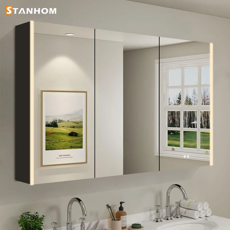 CE RoHS UKCA Bathroom Vanity Mirror Cabinet Luxury Wall Aluminum Storage Medicine Cabinet with LED Light view 6