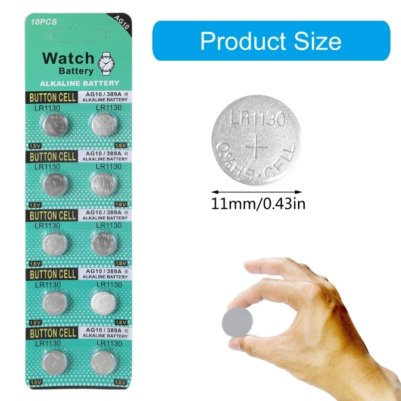 10 pilas botón LR1130 AG10 1,5 V larga duración para dispositivos electrónicos