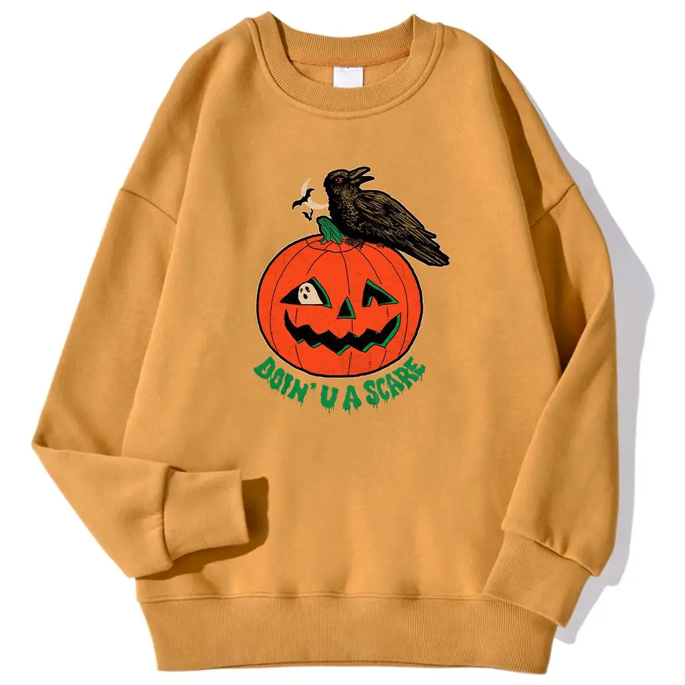 Doin\' Y A Scare Long Halloween Scarecrow Printing Men\'S Sweatshirts Kawaii Casual Hoody Crewneck Pullover Loose Warm Streetwear